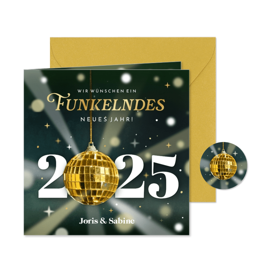 Neujahrskarte Discokugel 'Funkelndes Jahr' - Karteneindruck
