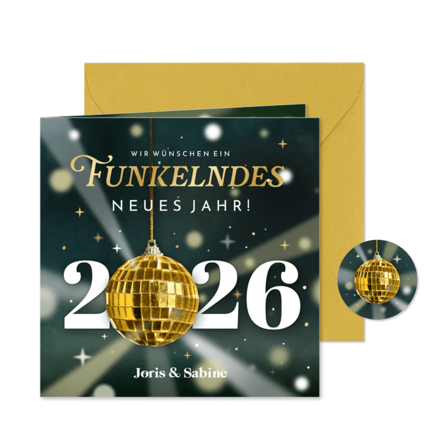 Neujahrskarte Discokugel 'Funkelndes Jahr' - Karteneindruck