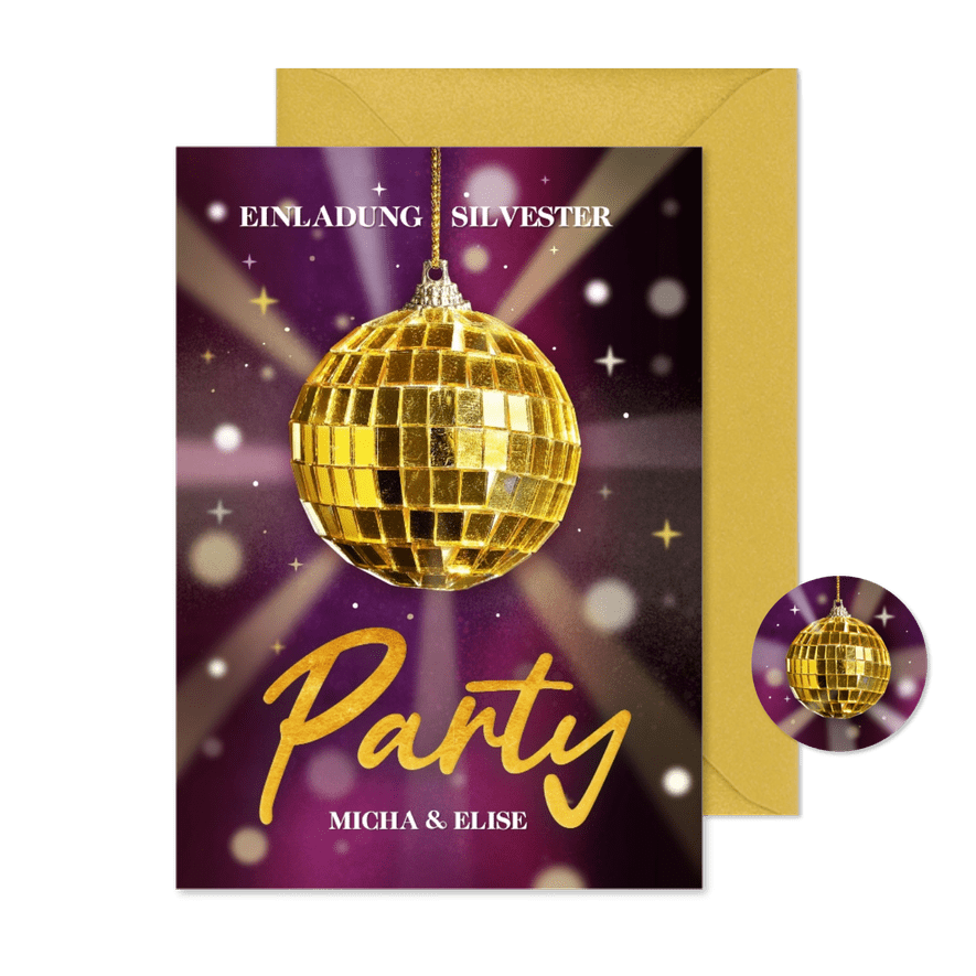 Neujahrskarte Einladung Silversterparty Discokugel - Karteneindruck

