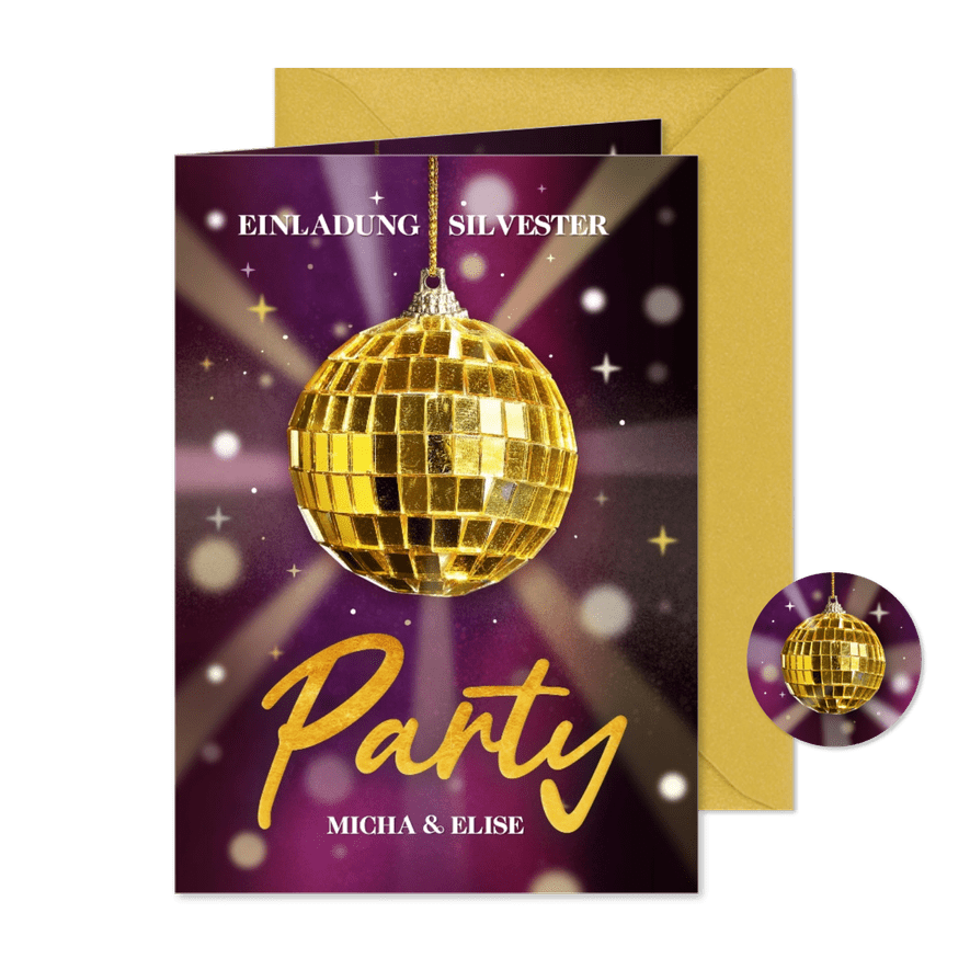 Neujahrskarte Einladung Silversterparty Discokugel - Karteneindruck