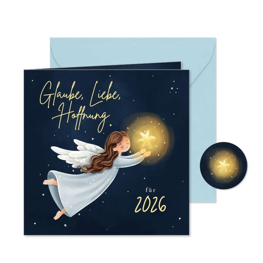 Neujahrskarte Engel mit Stern dunkelblau christlich - Karteneindruck
