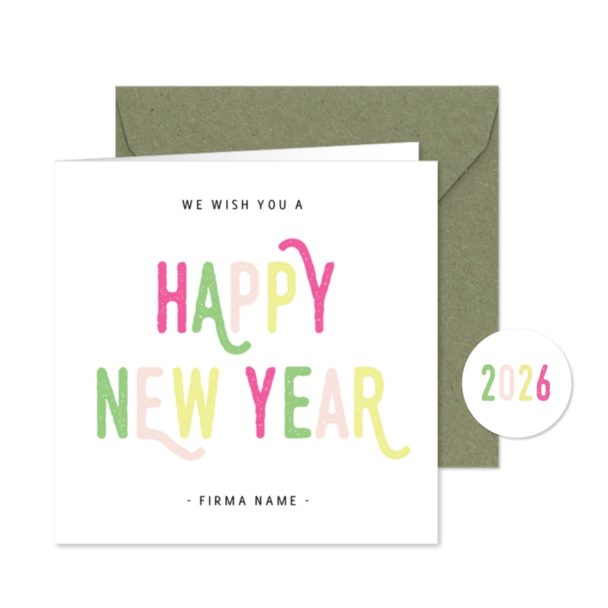 Neujahrskarte farbenfrohe Typografie - Karteneindruck