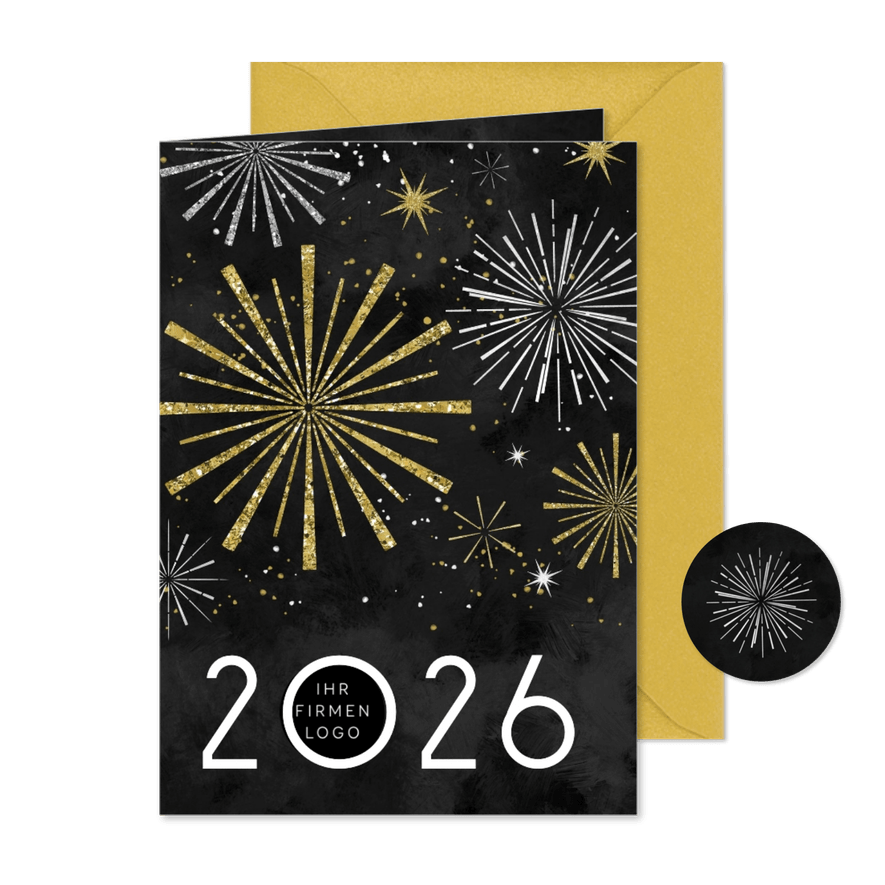 Neujahrskarte Feuerwerk gold und silber - Karteneindruck