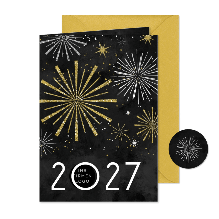 Neujahrskarte Feuerwerk gold und silber - Kartenvorschau
