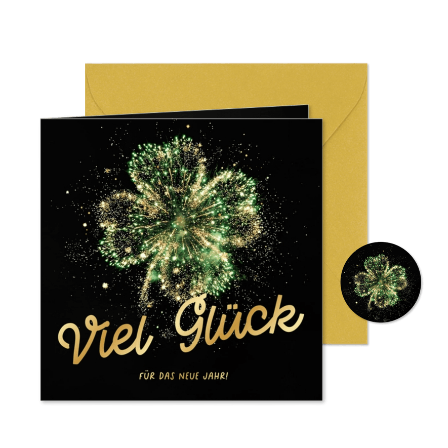 Neujahrskarte Feuerwerk Kleeblatt Viel Glück - Kartenvorschau