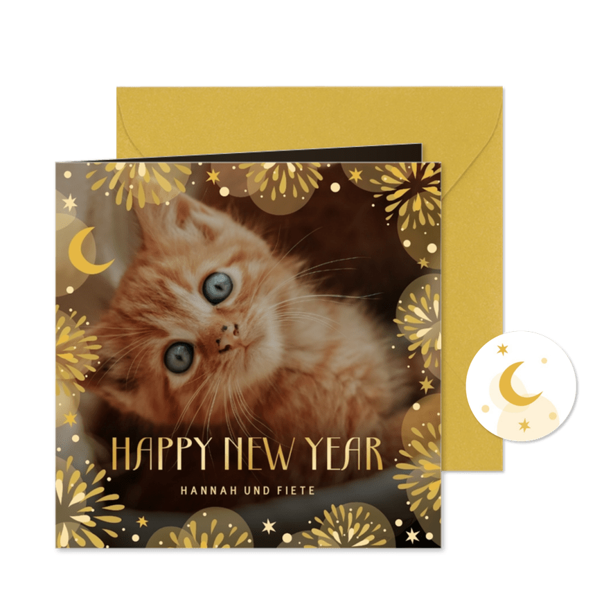 Neujahrskarte Feuerwerk und Sterne mit eigenem Foto - Karteneindruck
