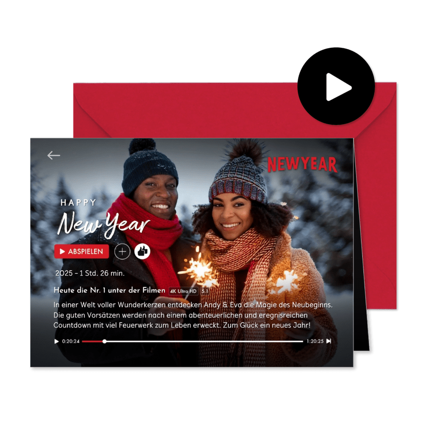 Neujahrskarte Film Streaming Dienst - Karteneindruck