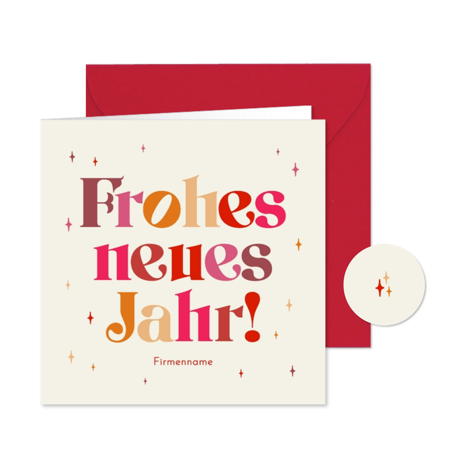 Neujahrskarte Firma bunt Schriftzug Sternchen - Karteneindruck
