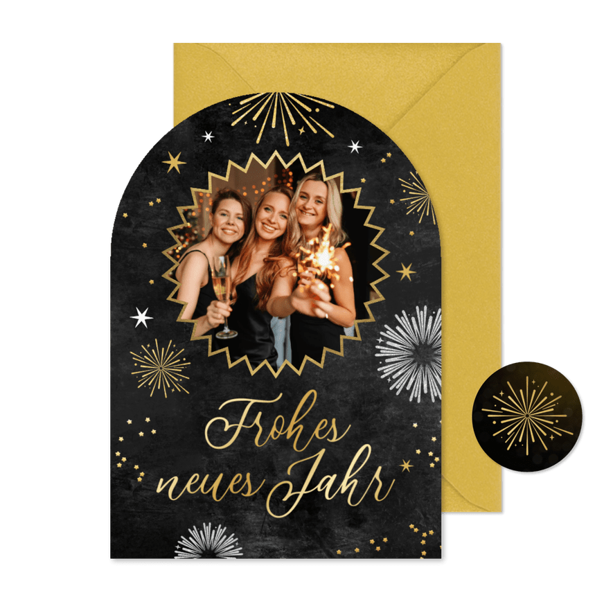 Neujahrskarte Firma Feuerwerk mit Foto Bogenkarte - Kartenvorschau
