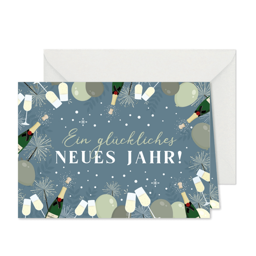 Neujahrskarte Firma Silvester & Schneeflocken - Kartenvorschau
