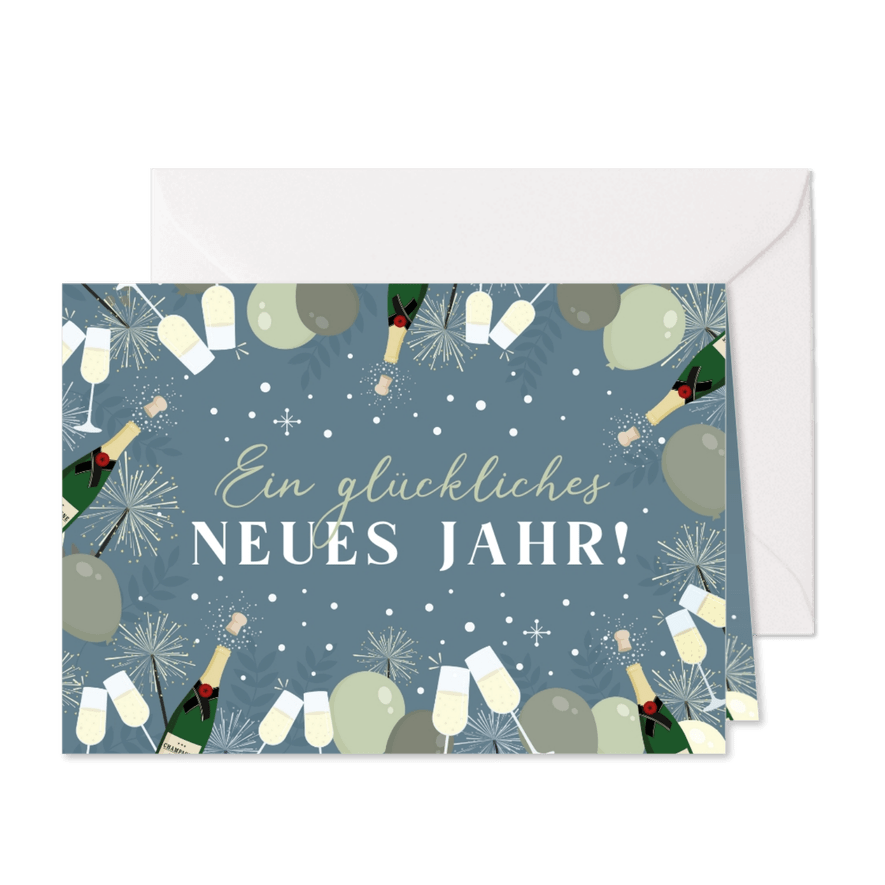 Neujahrskarte Firma Silvester & Schneeflocken - Karteneindruck
