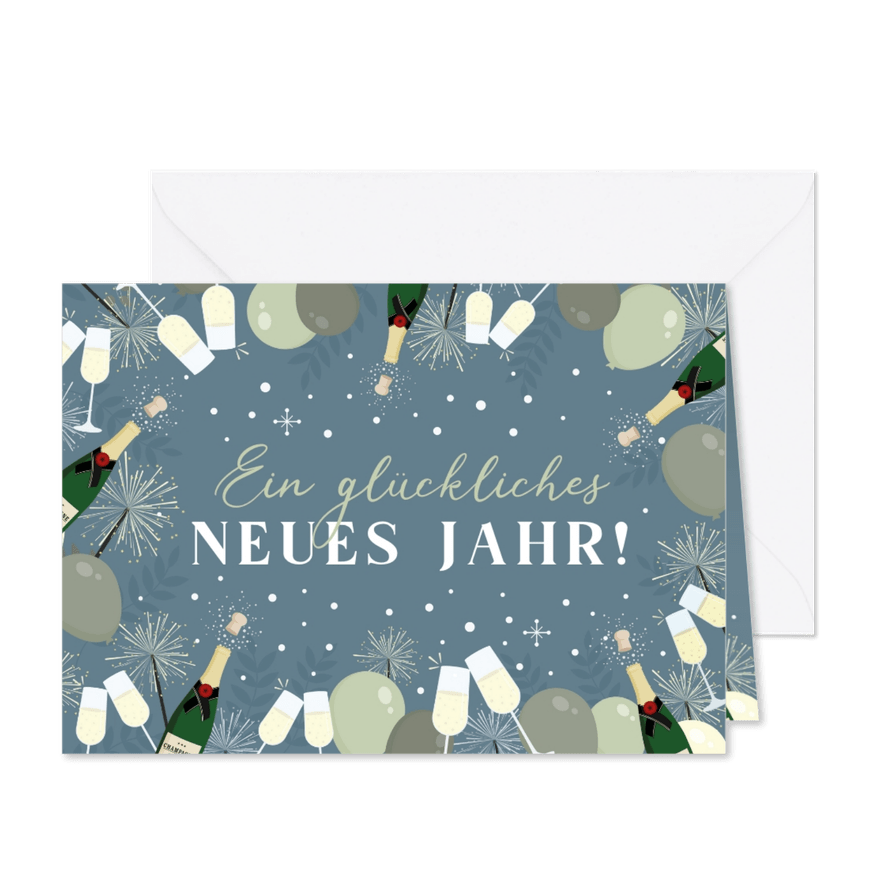 Neujahrskarte Firma Silvester & Schneeflocken - Karteneindruck