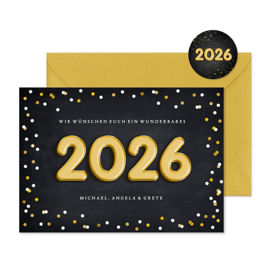 Neujahrskarte Folienballons gold - Karteneindruck