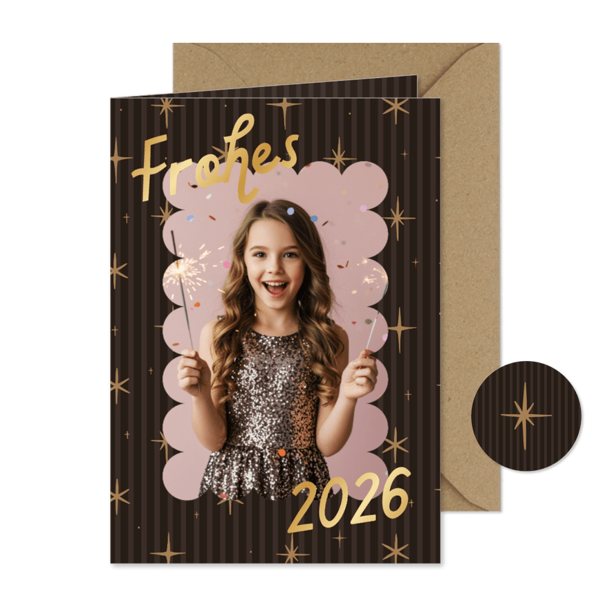 Neujahrskarte Foto Sternchen auf Streifen - Karteneindruck
