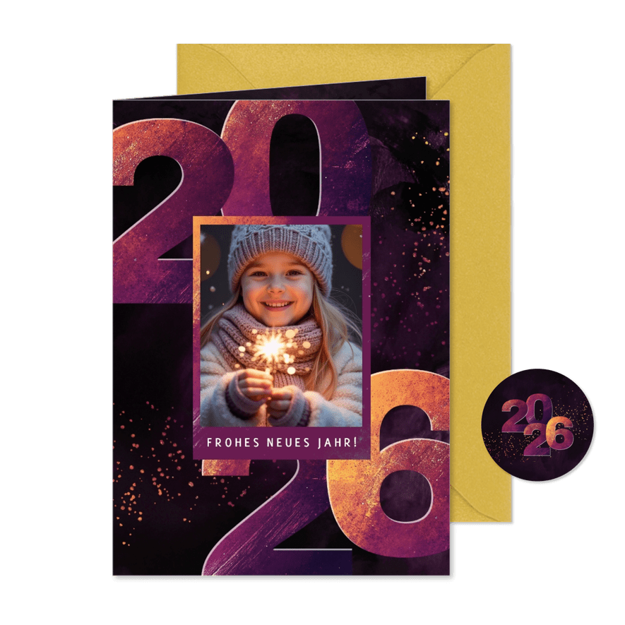 Neujahrskarte Foto & 2026 lila - Karteneindruck
