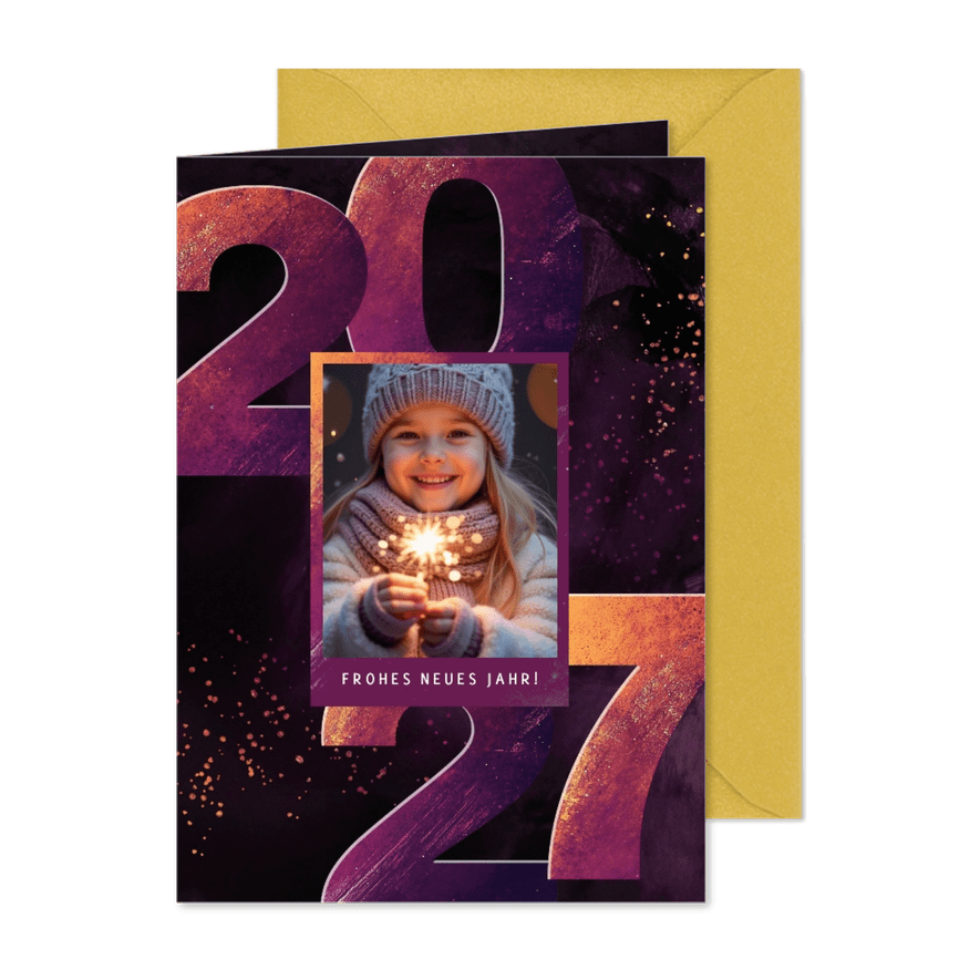 Neujahrskarte Foto & 2027 lila - Kartenvorschau