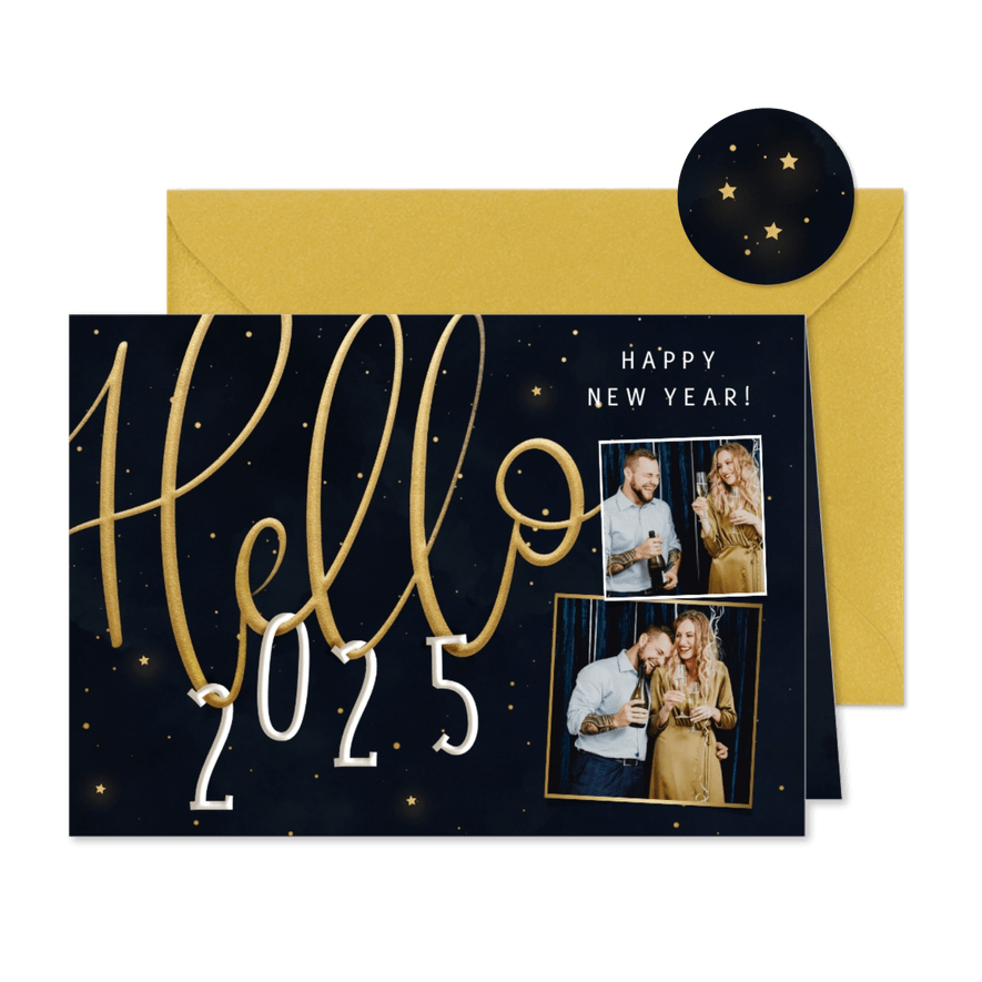 Neujahrskarte Fotocollage 'Hello 2025' - Karteneindruck
