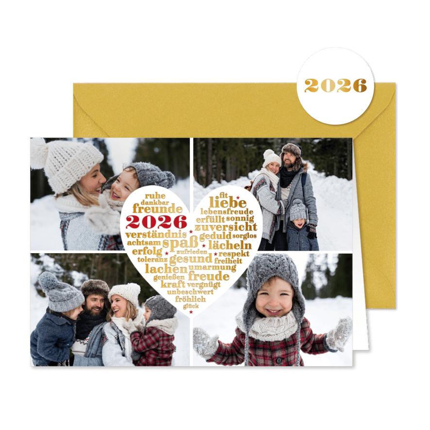 Neujahrskarte Fotocollage Herzenswunsch - Karteneindruck
