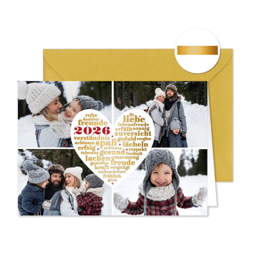 Neujahrskarte Fotocollage Herzenswunsch - Karteneindruck