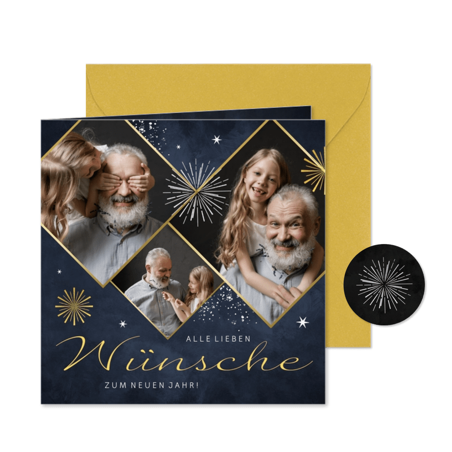 Neujahrskarte Fotocollage & Feuerwerk - Karteneindruck
