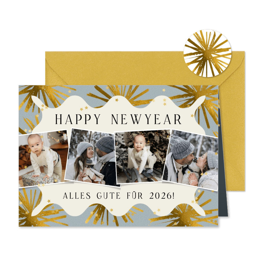 Neujahrskarte Fotoreihe und Sterne - Karteneindruck
