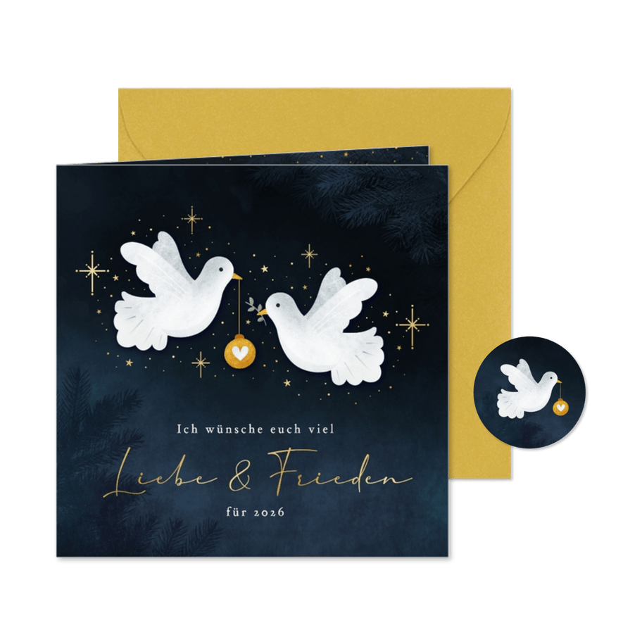 Neujahrskarte Friedenstauben dunkelblau 2 Tauben - Karteneindruck