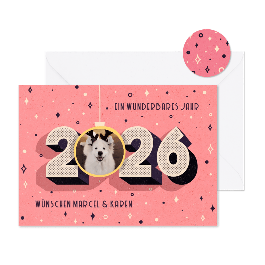 Neujahrskarte funky Retrolook mit Foto - Karteneindruck