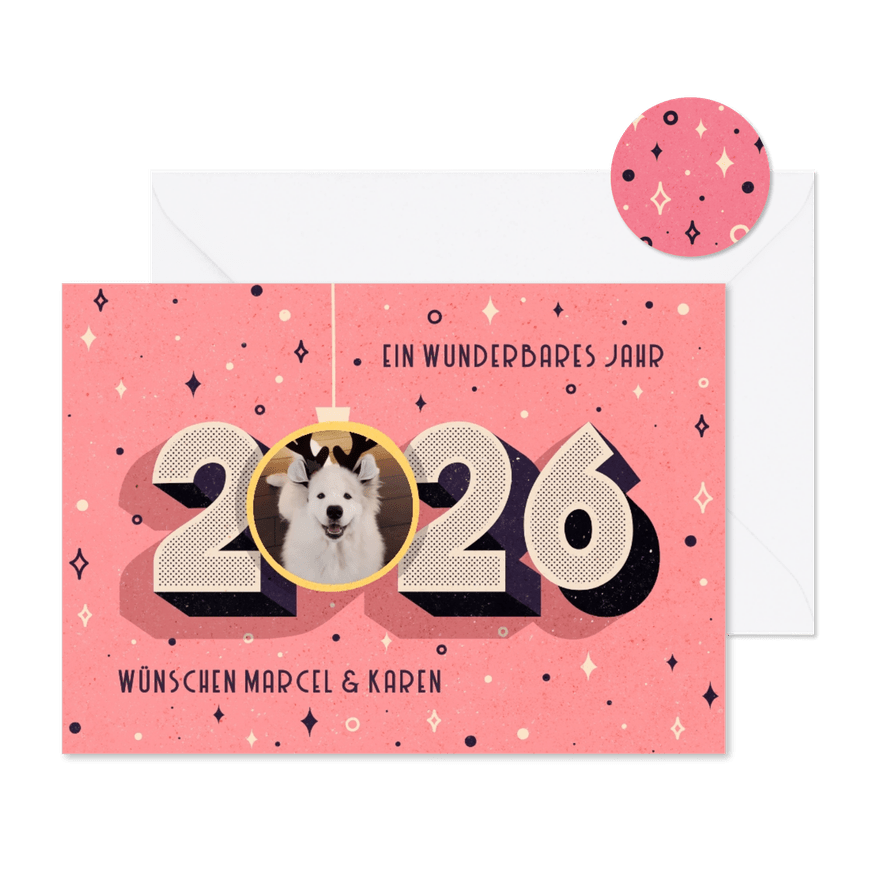 Neujahrskarte funky Retrolook mit Foto - Karteneindruck
