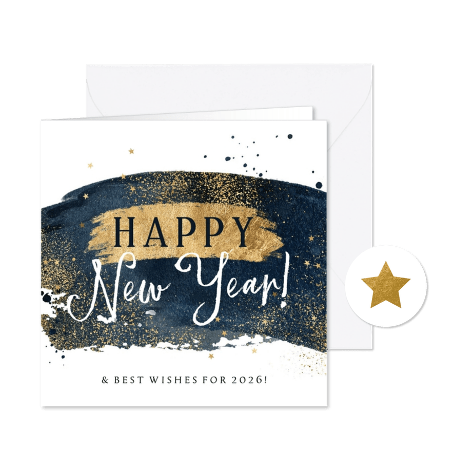 Neujahrskarte geschäftlich Aquarell & Goldlook - Karteneindruck