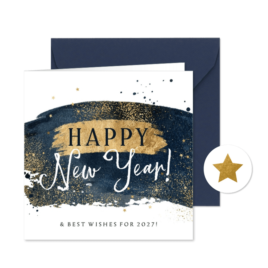 Neujahrskarte geschäftlich Aquarell & Goldlook - Kartenvorschau