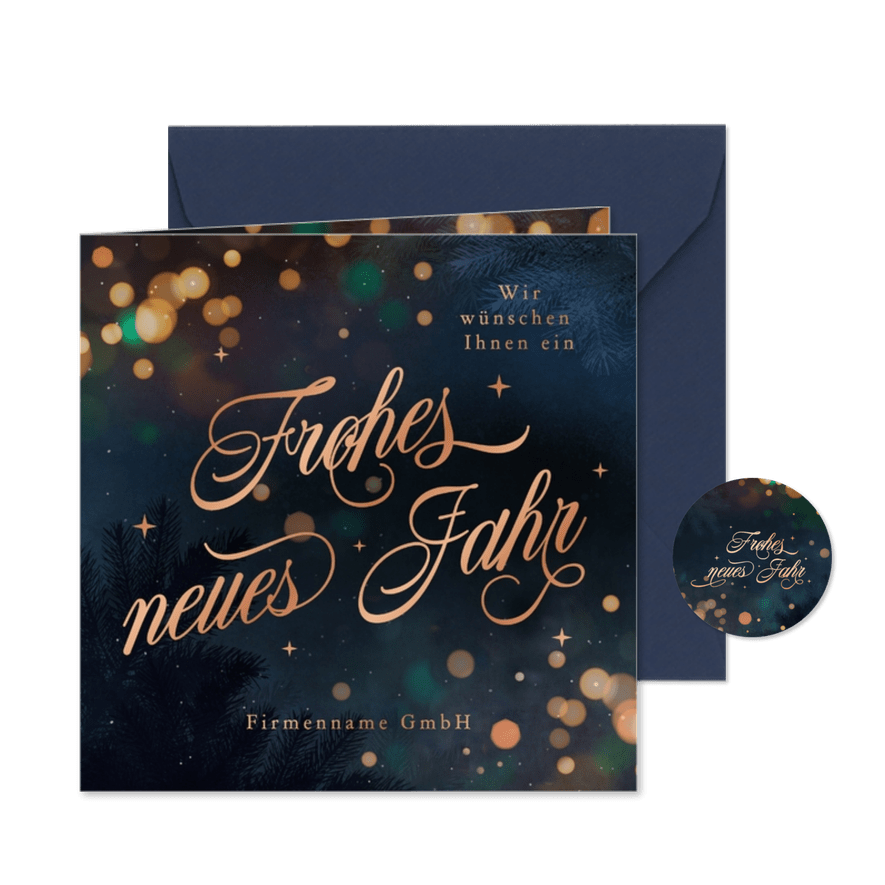 Neujahrskarte geschäftlich Kupfer Schriftzug dunkelblau - Kartenvorschau