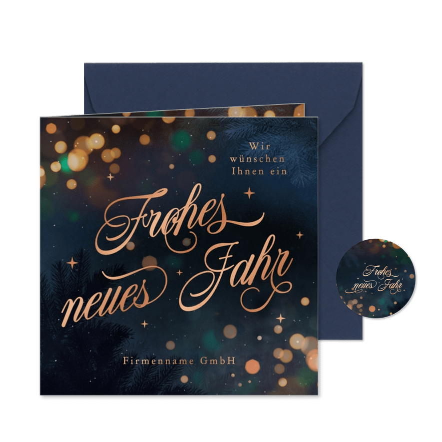 Neujahrskarte geschäftlich Kupfer Schriftzug dunkelblau - Karteneindruck

