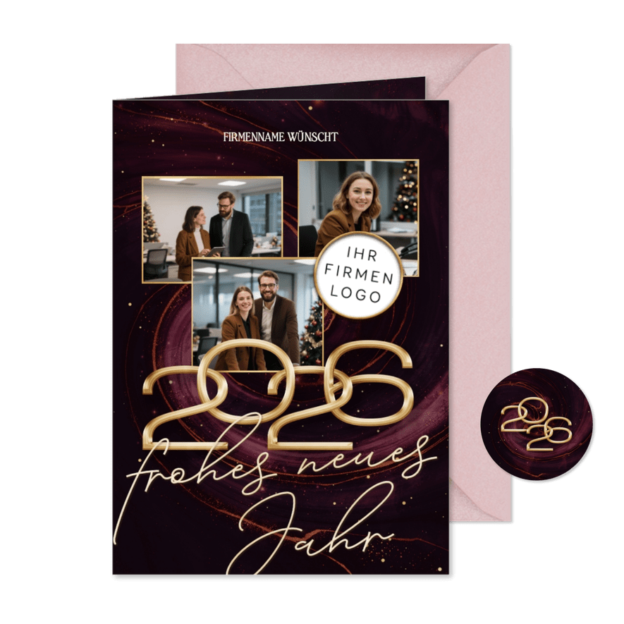Neujahrskarte geschäftlich Logo Fotocollage Swirl - Karteneindruck
