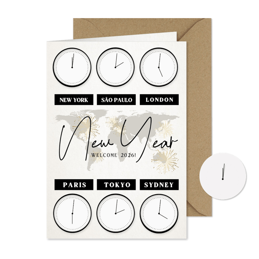 Neujahrskarte geschäftlich Weltzeituhren - Karteneindruck