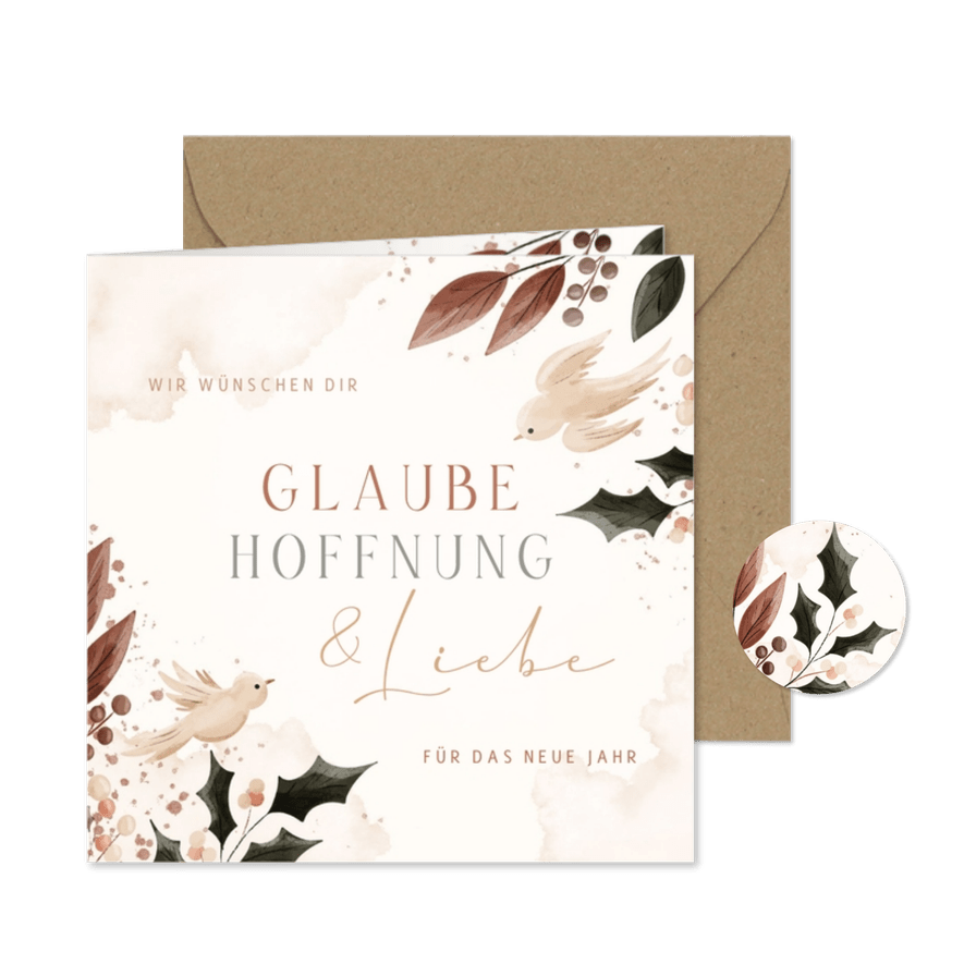 Neujahrskarte 'Glaube, Hoffnung & Liebe' - Karteneindruck
