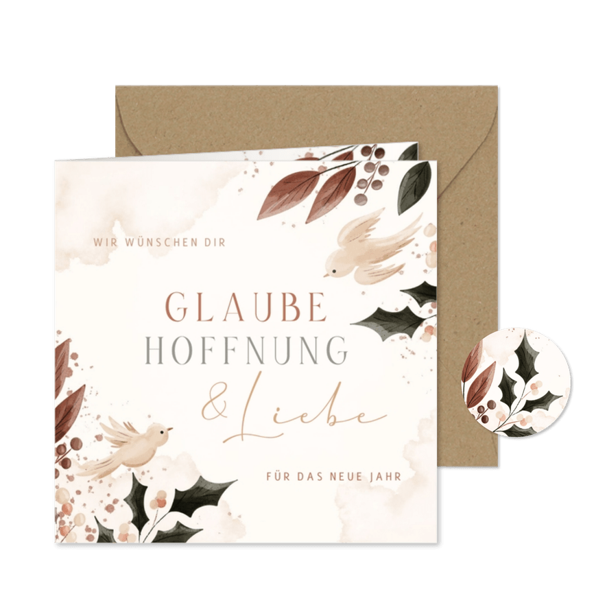 Neujahrskarte 'Glaube, Hoffnung & Liebe' - Karteneindruck
