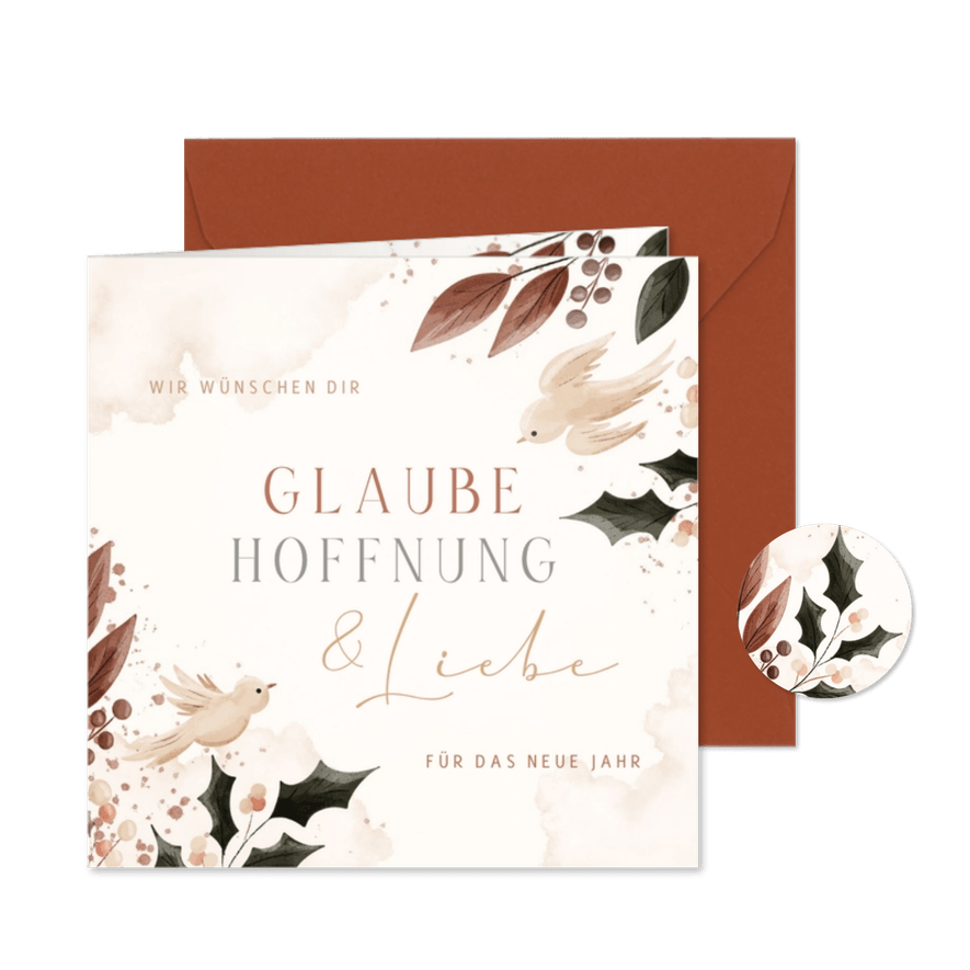 Neujahrskarte 'Glaube, Hoffnung & Liebe' - Karteneindruck
