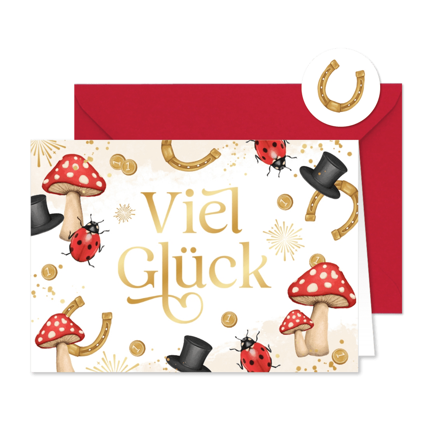 Neujahrskarte Glücksbringer Golddruck - Karteneindruck