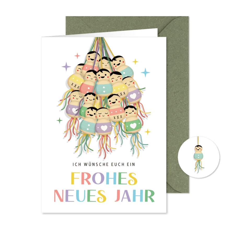 Neujahrskarte Glückspüppchen - Karteneindruck