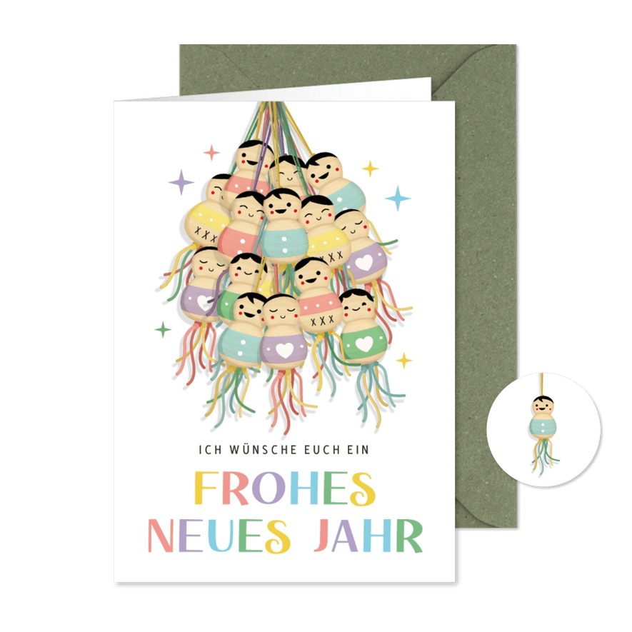 Neujahrskarte Glückspüppchen - Karteneindruck
