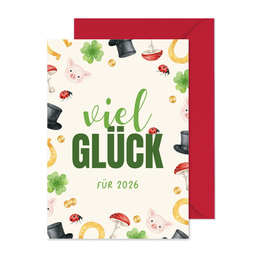 Neujahrskarte Glückssymbole - Karteneindruck
