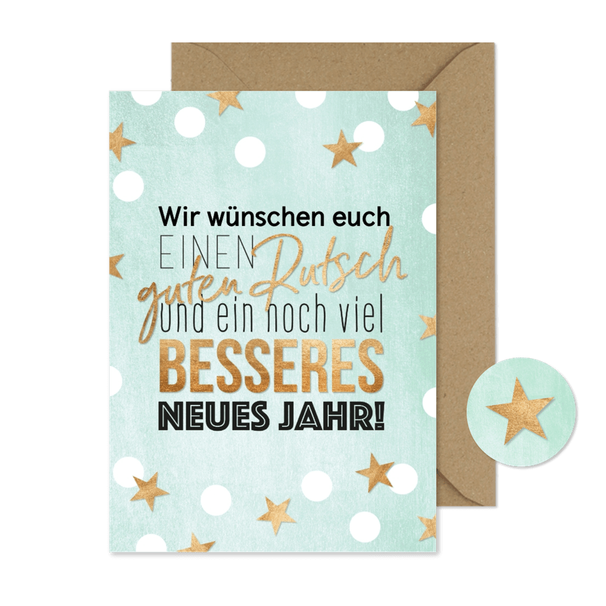 Neujahrskarte guten Rutsch, besseres Jahr - Karteneindruck
