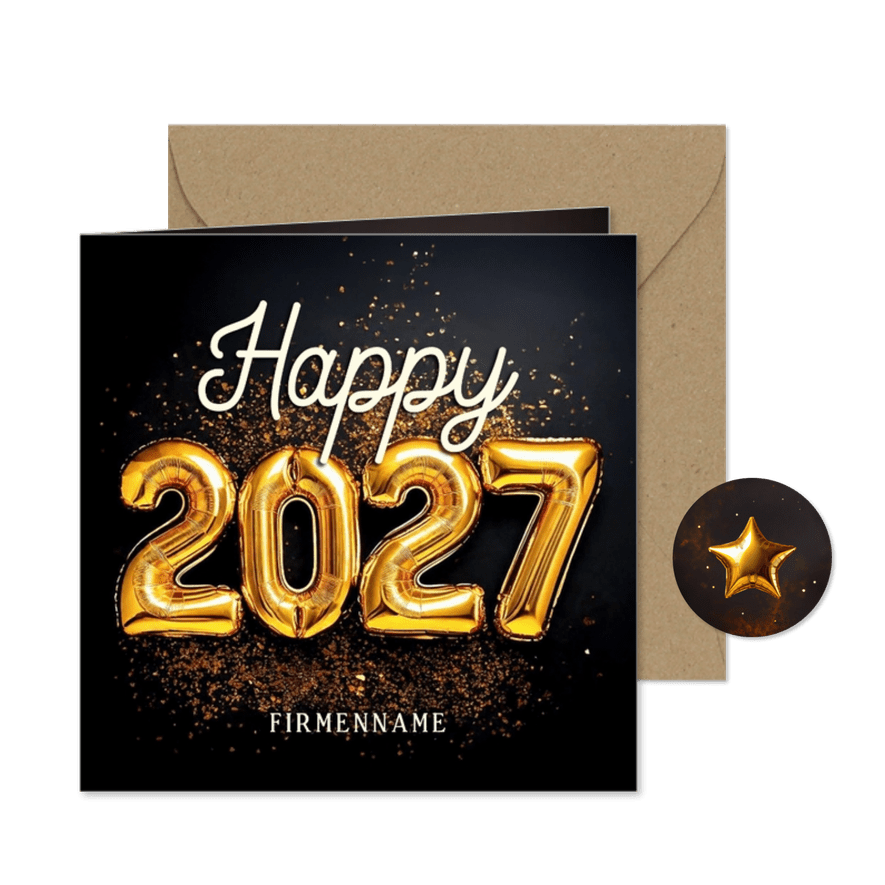 Neujahrskarte 'Happy 2027' Luftballons - Kartenvorschau