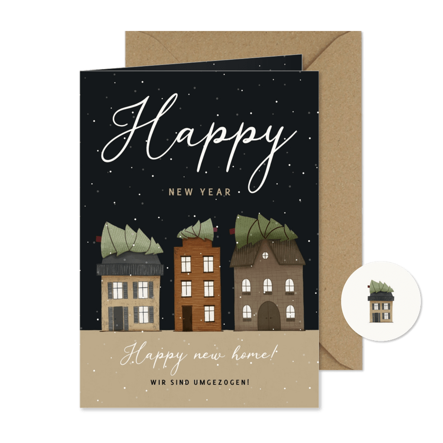 Neujahrskarte 'Happy new Home' Häuserreihe - Karteneindruck
