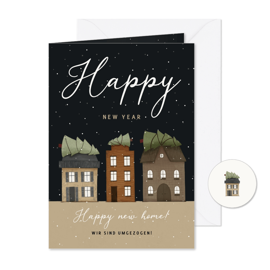 Neujahrskarte 'Happy new Home' Häuserreihe - Karteneindruck