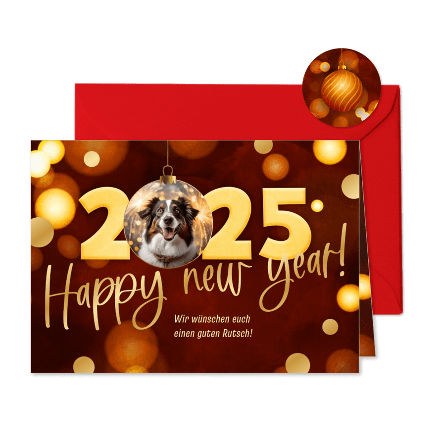 Neujahrskarte 'Happy new year 2025' mit Foto - Karteneindruck
