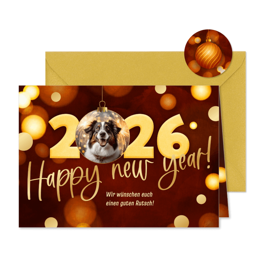 Neujahrskarte 'Happy new year 2026' mit Foto - Karteneindruck
