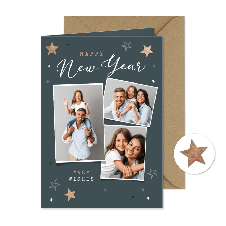 Neujahrskarte 'Happy New Year' Fotocollage - Karteneindruck
