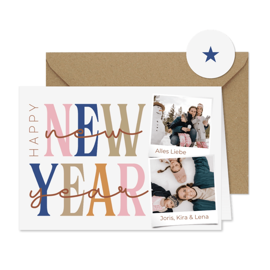 Neujahrskarte Happy New Year & Fotocollage - Karteneindruck
