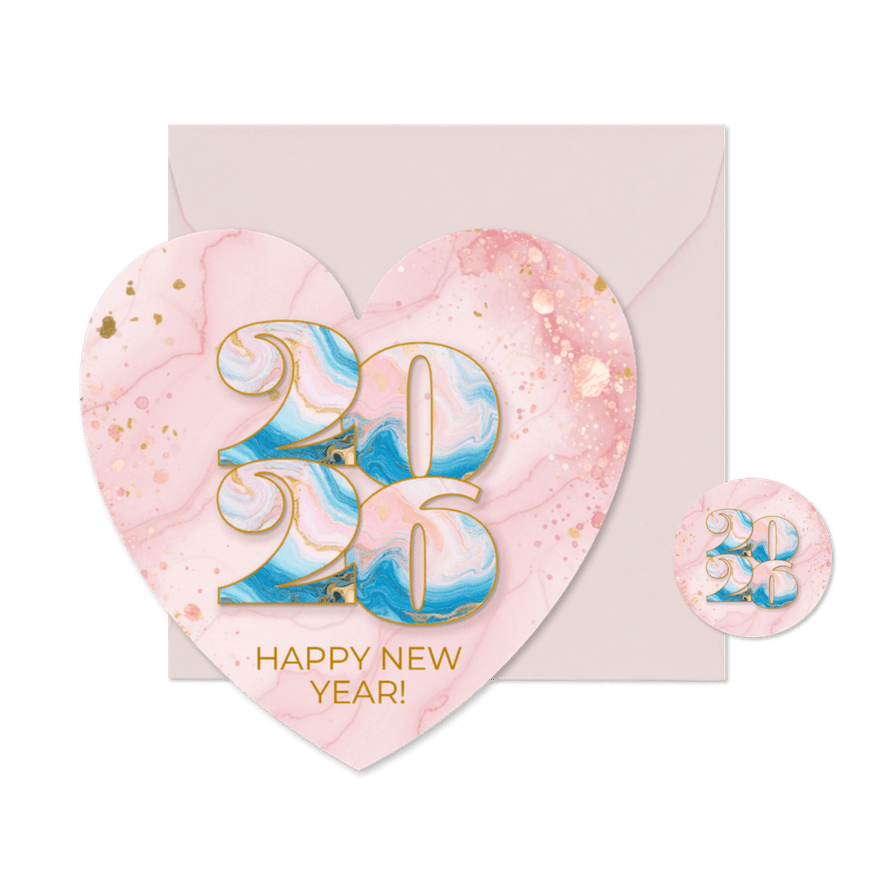 Neujahrskarte Herz 2026 Marmorlook - Karteneindruck
